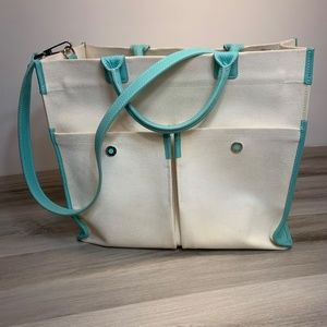 Womens Tiffany & Co Canvas Jitney Large Weekend Tote Shoulder Bag Purse